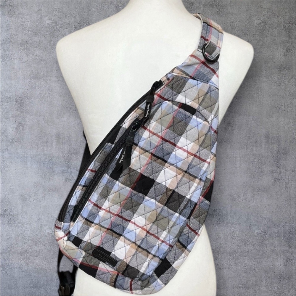 Vera Bradley Quilted Plaid Crossbody Sling Bag in Gray, Blue, Black, Tan